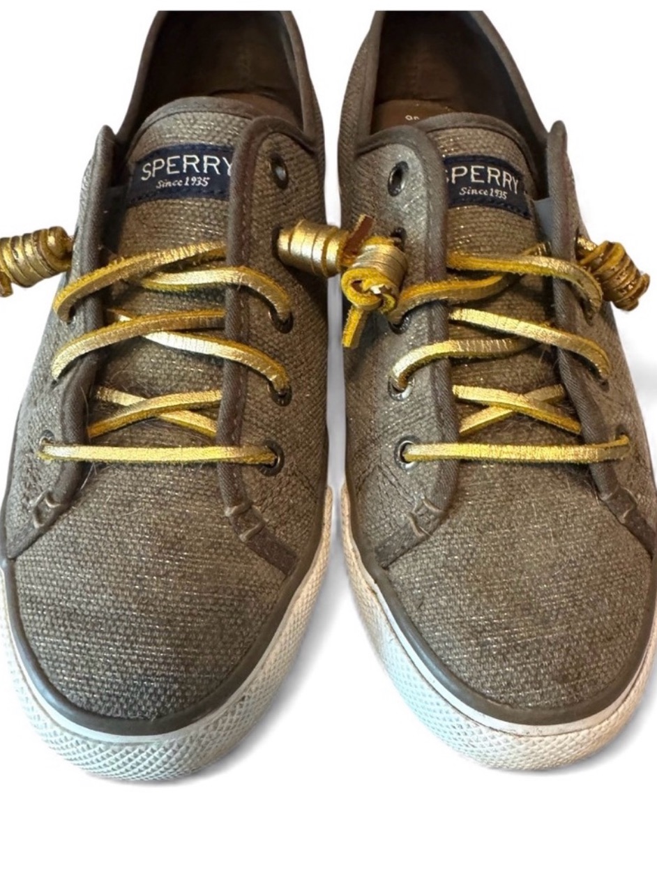 Sperry Topsider Brown Sparkly Canvas Sneaker, Sz 8